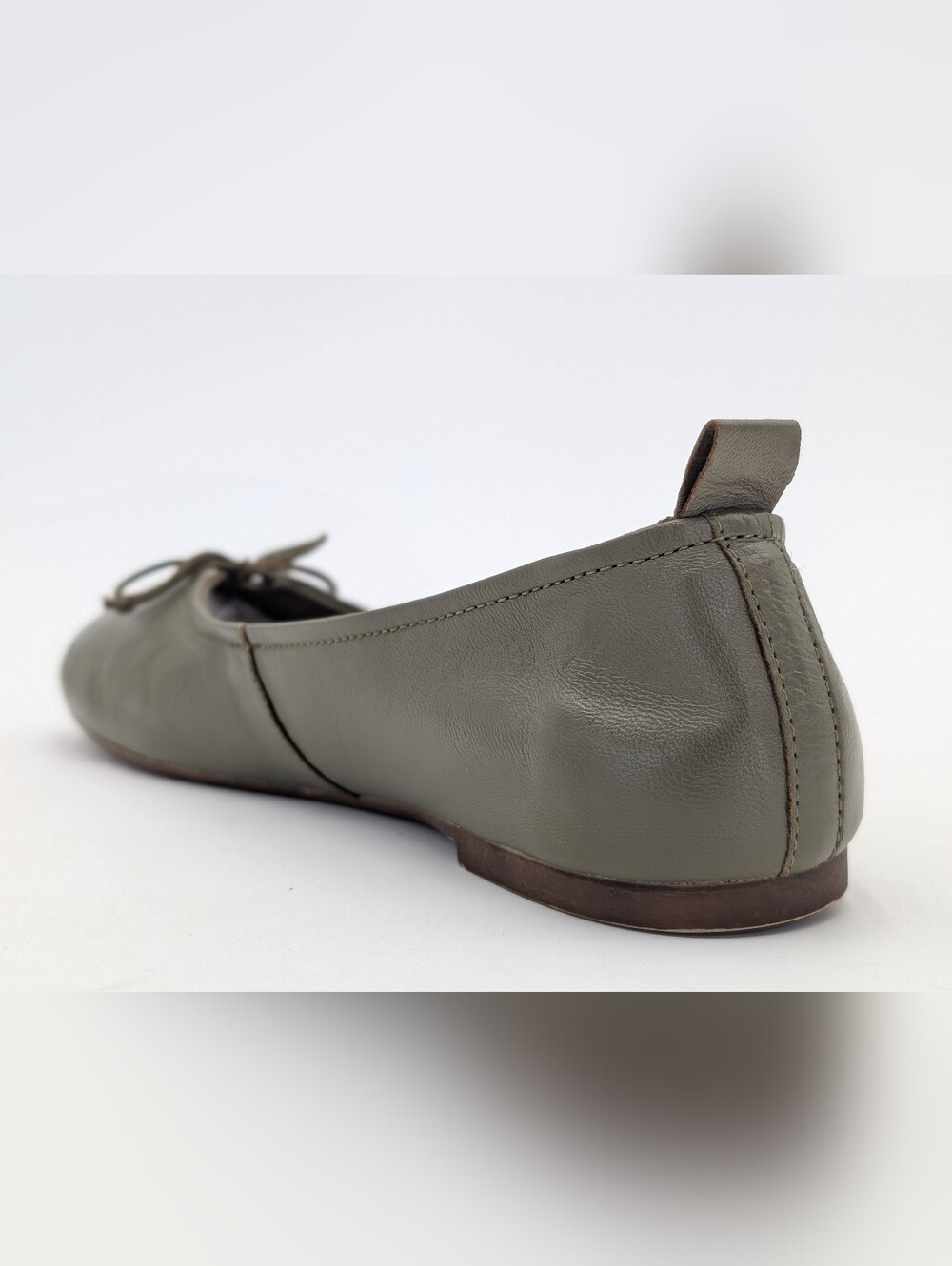 Olive Leather Ballet Flats - Women's Comfortable Slip-Ons - Picture 6 of 16